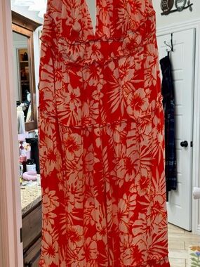 Impressions Orange/White Halter Jumpsuit. 2X
